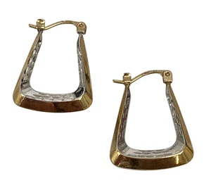 9ct Gold 375 Two Tone, Textured Italian Made Hoop Drop Earrings, 1.16gm, 2cm - Picture 1 of 11