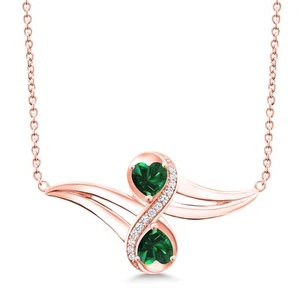 1.13 Ct Simulated Emerald Created Sapphire 18K Rose Gold Plated Silver Necklace - Picture 1 of 4