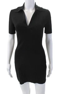 Matteau Womens Collar Short Sleeve Polo Mini Dress Solid Black Size 1 - Picture 1 of 5