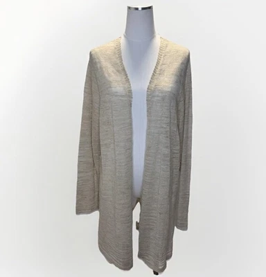 Cárdigan suéter para mujer Eileen Fisher 1X beige mezcla de lino frente abierto Foto 1 de 4