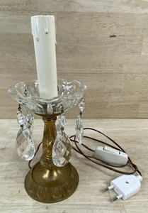 Brass Crystal Lamp Glass Prisms Boudoir Table Candlestick Style ITALY SWITCH - Picture 1 of 14