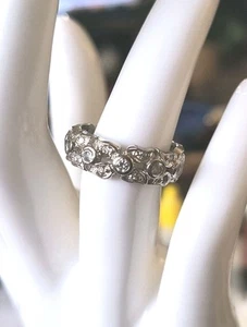 Anillo de boda SETA de plata esterlina y circonita cúbica banda ancha de eslabones en capas talla 7 para mujer 925 - Imagen 1 de 9