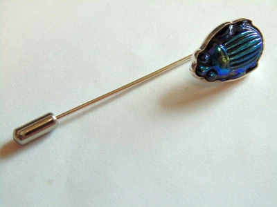 ca 1910 ANTIQUE TIFFANY FAVRILE ART GLASS COBALT BLUE SCARAB STERLING STICK PIN - Image 1 of 4