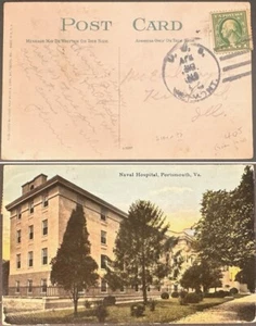 US #405 USS Vermont about 1912 on Naval Hospital Portsmouth, VA Post Card *d - Picture 1 of 3