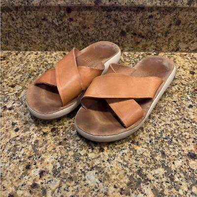 Ancient Greek Sandals Thais Comfort Sandals Tan Leather Slides Size 37 US 7 - Image 1 of 4