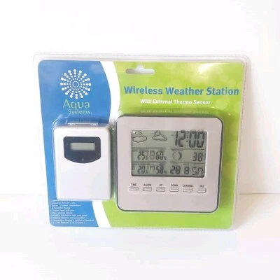 Wireless Weather Station Calendar Indoor Outdoor Temp Humidity CLOCK TIME AQUA - Image 1 of 4