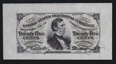 US 25c Fractional Currency Note FR 1294sp Wide Margin Specimen Front Ch AU - Image 1 of 2