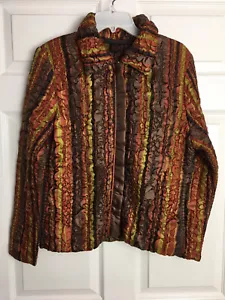 Pleats Collection Crinkle Reversible Brown Fall Multi-Color Jacket Pocket Medium - Picture 1 of 8