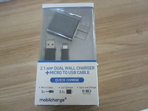 Cargador móvil: cargador de pared doble de 2,1 amperios + cable micro a USB - Imagen 1 de 2