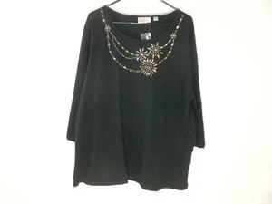 Quacker Factory Top 3X schwarz verziert Blumen 3/4 Arm Bluse neu ohne Etikett - Bild 1 von 11