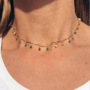 Choker necklace black bead gold or silver variety choices - Picture 1 of 35
