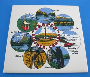 Jasper Alberta Tile Trivet Souvenir Totem Pole Ice Fields Sky Tram Canada Vtg - Picture 1 of 12