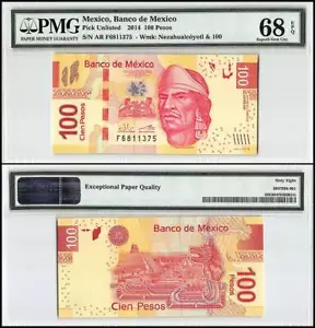 Mexico 100 Pesos, 2014, P-124l, Series AR, PMG 68 - Picture 1 of 1