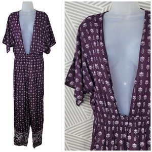 Charlotte Russe Romper Jumpsuit size Large Plunge Deep V Neck Purple Pants - Picture 1 of 8