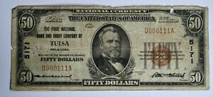 Series of 1929 Tulsa Oklahoma Federal Reserve $50 Note (1445-10) 99c NO RESERVE 