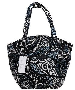 VERA BRADLEY Glenna Satchel Shoulder Bag Purse  Paisley Noir Black & White - NWT - Picture 1 of 7