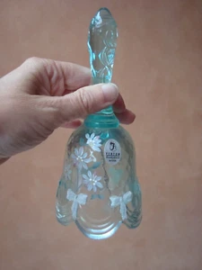 Fenton Hand Painted Turquoise Bell Signed T. Sanford ~ 6.5in ~ As New - Picture 1 of 9
