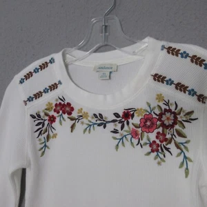 Sundance Top Thermal Women XS Floral Embroidered Waffle Knit Boho Cottage Core - Picture 1 of 11