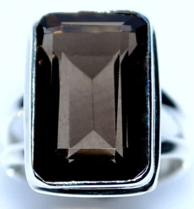 Smoky Quartz Ring Solitaire Rings 925 Sterling Silver All Sizes L, 5½  to Y, 11½ - Picture 1 of 1