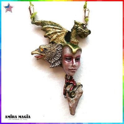 Bune Demon Gothic Talisman Satanist Pendant Devil Amulet Necklace Dragon Eagle - Image 1 of 4