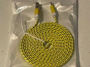 10FT FLAT NYLON BRAIDED data charger cable FOR MICRO-C TYPE REVERSIBLE PIN phone - Picture 1 of 25