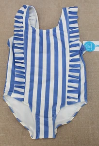 NEW Carter's RUFFLE SWIMSUIT Girls 4 4T One Piece Swim Suit Blue White Stripe - Picture 1 of 2
