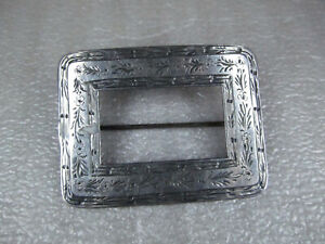 Antique Sterling Silver Rectangle Sash Pin/Brooch, Signed L, 16.6g