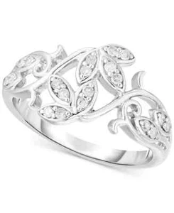 Real 950 Platinum With 0.20CT Round Cut Lab-Grown Diamond Leaf Vine Women's Ring - Picture 1 of 7