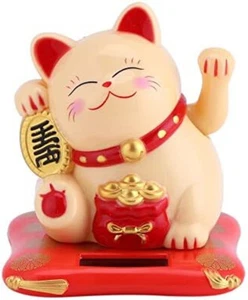 Lucky Cat Solar Powered Waving Cat Wealth Cat Feng Shui Decor Maneki Neko gift - Picture 1 of 9