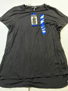 T-shirt donna Ellen Tracy nera abbagliante morbida lunghezza tunica orlo basso nuova con etichette taglia L - Foto 1 di 7