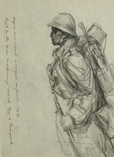 WWI Trench Art Drawing BELGIAN SOLDIER Signed A BASTIEN LISTED WAR ARTIST 1915