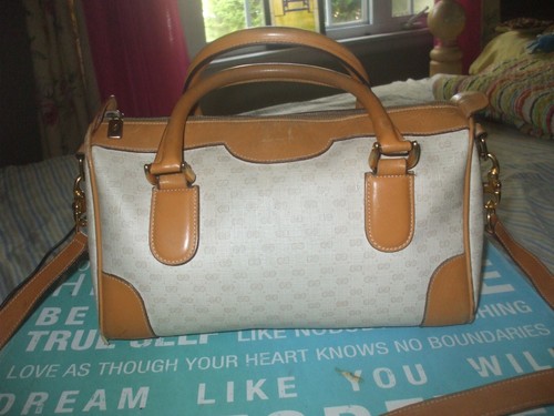 Borsa a tracolla originale Gucci vintage pelle marrone rivestita tela bella speedy