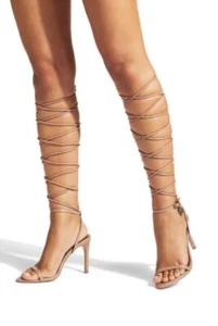 Kurt Geiger London Shoreditch Wrap-Tie Heeled Leather Sandals Shoes UK 7 - Picture 1 of 8