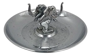 De Colección HAMILTON Doble Elefantes MCM Cenicero Art Deco Bandeja de Baratija de Metal Cromo - Imagen 1 de 4
