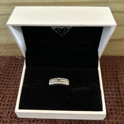 复古戒指 钻石 圆形 带长方形 0.5 CTTW 套装 14k 白金 3 行 尺寸 6 — 第 1/4 张图片