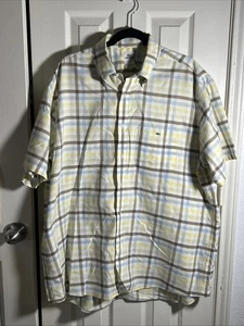 Lacoste Shirt Mens 45 US XL Yellow Plaid Short Sleeve Button Down Classic - Picture 1 of 6