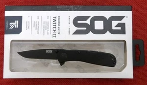 SOG Knife TWI12 Twitch Black Aluminum S.A.T. Assisted Flipper AUS-8 Lockback - Picture 1 of 9