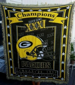 Manta de tapiz vintage de los Green Bay Packers Champions 97 fútbol americano Super Bowl XXXI - Imagen 1 de 6