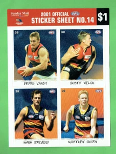 #D145. 2001 AFL ADELAIDE CROWS STICKER SHEET #14 - VARDY, WELSH, STEVENS, SMITH - Bild 1 von 1