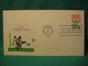 15c 1980 Olympics-Soccer-First Day Issue Stamped Envelope-Fleetwood-Scott #U596 - Picture 1 of 2