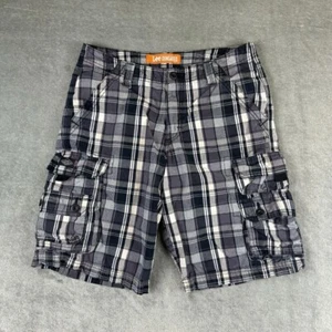 Lee Dungarees Shorts Mens 30x10 Gray White Black Blue Plaid Cargo Hiking Outdoor - Picture 1 of 13