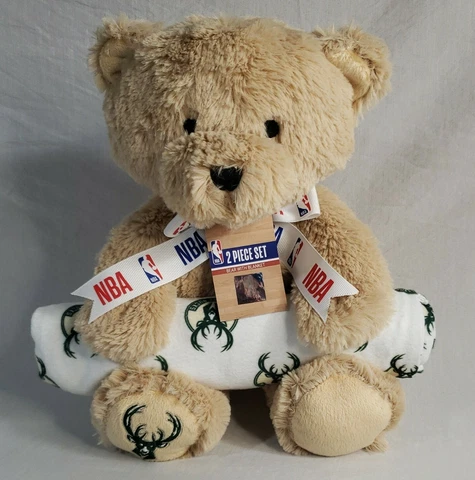 Milwaukee Bucks 2 Piece Set Ribboned Teddy Bear with Baby Blanket Cover