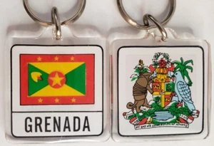 Grenada Flag with Coat of Arms Lucite Key Chain NEW - Picture 1 of 3