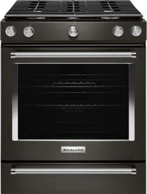 KitchenAid KSGG700EBS 30" 5 quemadores cocina de convección deslizable de gas negro inoxidable Foto 1 de 4