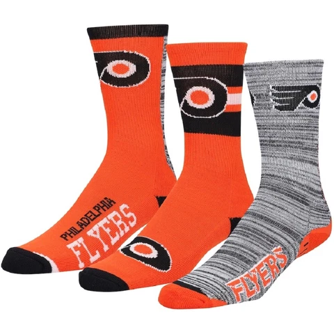 3 Pack Pair Philadelphia Flyers Crew Socks Men Size Large Orange Black Gray Gift Cover