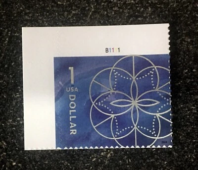 2024USA #5853 $1.00 Floral Geometry - Plate Number Single  Mint  one dollar blue - Image 1 of 2