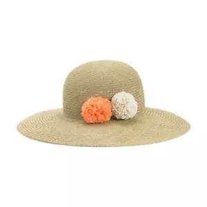Italian Hat DANIELE MEUCCI Natural Straw Blue Black Pom Pom Italy New - Picture 1 of 2