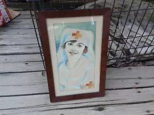 Antique Early 1900s Framed Hospital Nurse Painting Germany Medical Art Decor VTG - Picture 1 of 9