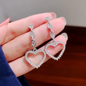 Love Heart Dangle Drop Earrings for Women,Sliver Heart Earrings,Jewelry Gifts - Picture 1 of 5