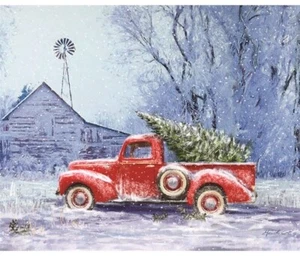 Riley Blake’s Picture A Christmas Tree Truck Snow Barn Panel 100% Cotton Fabric - Picture 1 of 1